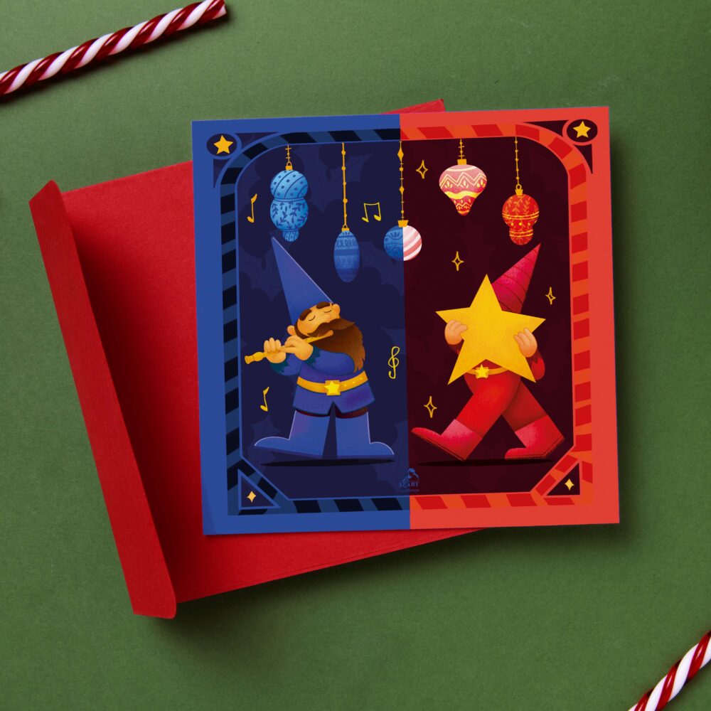 Illustration de Gnomes de Noël rouge et bleu